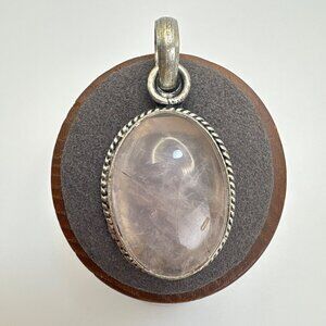 Sterling Silver 925 Quartz Cabochon Bezel Set Statement Pendant 1.75" Length